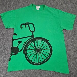 Marushka‎ Handprints Large Tshirt Green Black Bicycle Graphic Art Print Haiti
